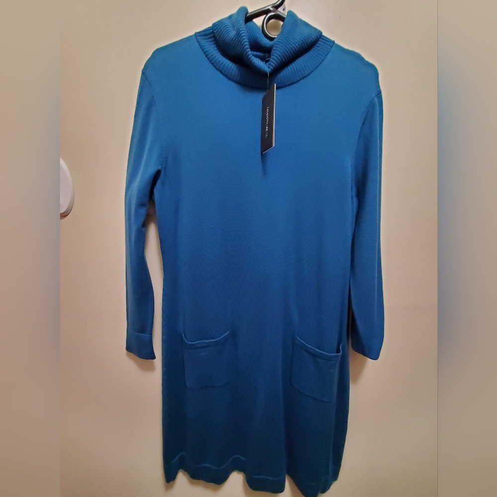 Blue Cowl Neck Sweater Dress lafayette 148